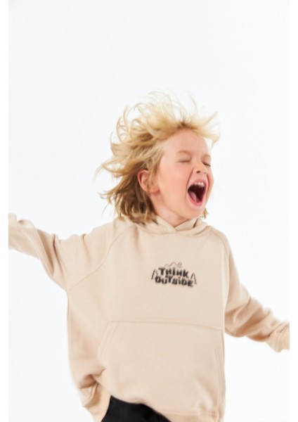 (SCE-1329) Serbend Kıds Düşük Omuz Baskılı Erkek Çocuk Kapüşonlu Sweatshirt