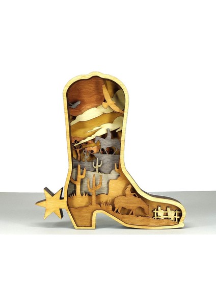 Ahşap Mdf Çok Katmanlı Kovboy Botu Dekoratif Obje