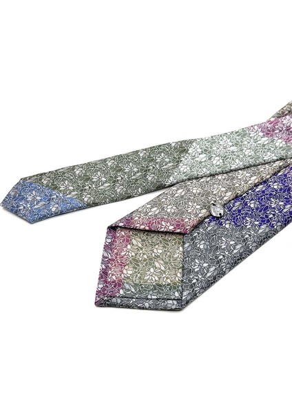 Çiçek Desen Çok Renkli Patchwork Klasik Kravat KK12813