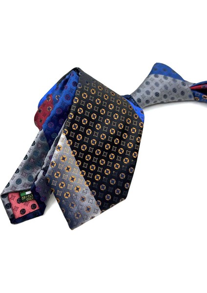 Küçük Desen Lacivert Patchwork Klasik Kravat KK12769