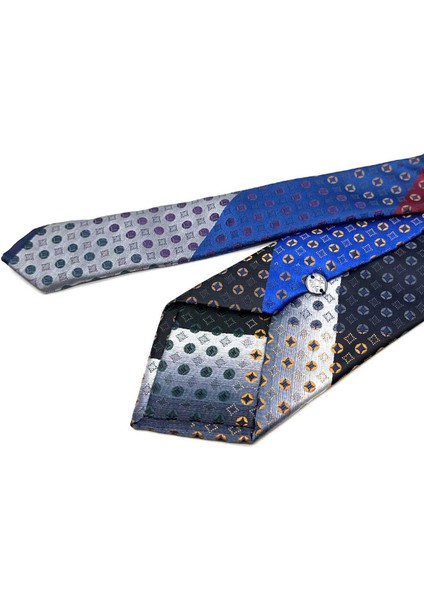 Küçük Desen Lacivert Patchwork Klasik Kravat KK12769