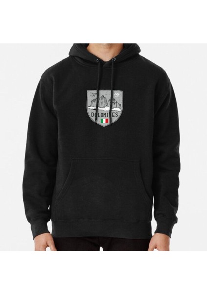 Dolomites Mountain Italy Emblem Baskılı Kapşonlu Sweatshirt