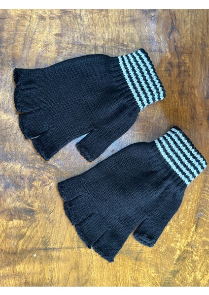 Siyah Beyaz Triko Parmaksız Eldiven Unisex