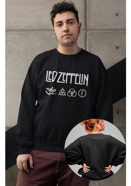 LED Zeppelin Baskılı Kapüşonsuz Sweatshirt, Oversize Rock-Metal Baskılı Sweat