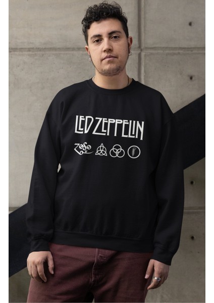 LED Zeppelin Baskılı Kapüşonsuz Sweatshirt, Oversize Rock-Metal Baskılı Sweat