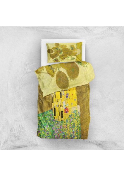 The Kiss & Sunflowers Çift Taraflı Nevresim Takımı - 200 cm x 220 cm