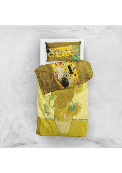 The Kiss & Sunflowers Çift Taraflı Nevresim Takımı - 200 cm x 220 cm
