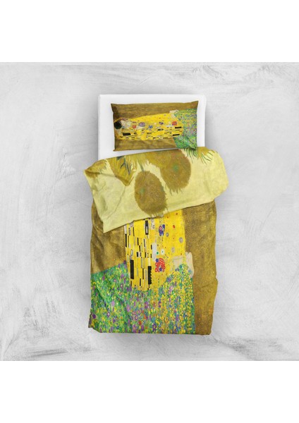 The Kiss & Sunflowers Çift Taraflı Nevresim Takımı - 200 cm x 220 cm