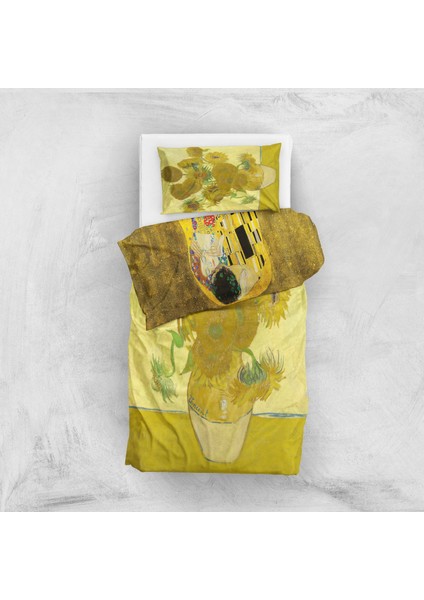 The Kiss & Sunflowers Çift Taraflı Nevresim Takımı - 200 cm x 220 cm