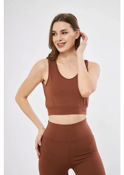 Fitilli Baskılı Crop - Kahve fırsatları