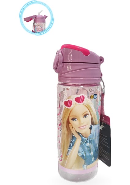 Barbie Matara 500 ml - Çocuk Suluk, Matara, Pipetli Suluk, Askılı Suluk Barbie Matara