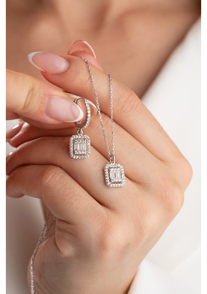 925 Ayar Gümüş Baget Kolye Küpe Set