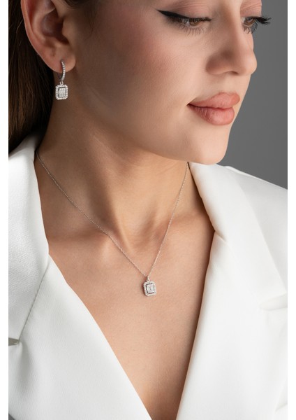 925 Ayar Gümüş Baget Kolye Küpe Set modelleri