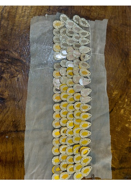 Sarı Pul Payetli Apolet Dikiş Aplike 20X6 cm