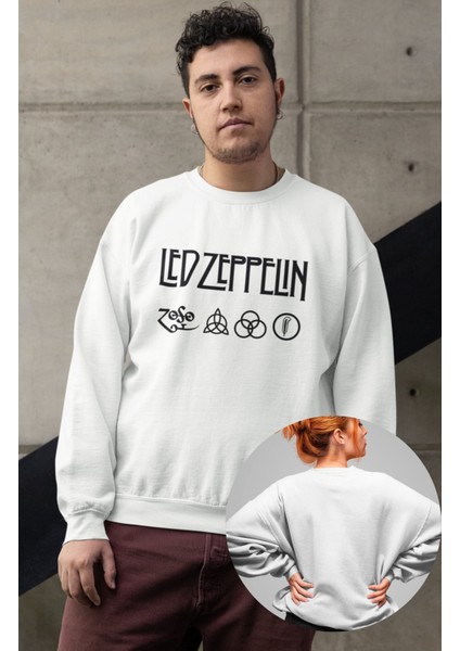 Fuddy Moda LED Zeppelin Baskılı Kapüşonsuz Sweatshirt, Oversize Rock-Metal Baskılı Sweat