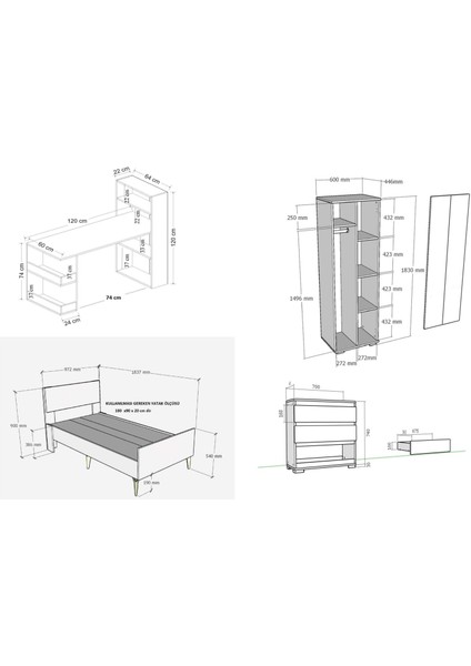 Demonte Decor Valens Çocuk Genç Odası (B-L-P-S) Beyaz-Beyaz