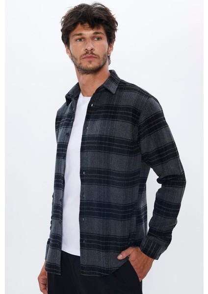 Erkek Slim Fit Dar Kesim Oduncu Kareli Kışlık Gömlek