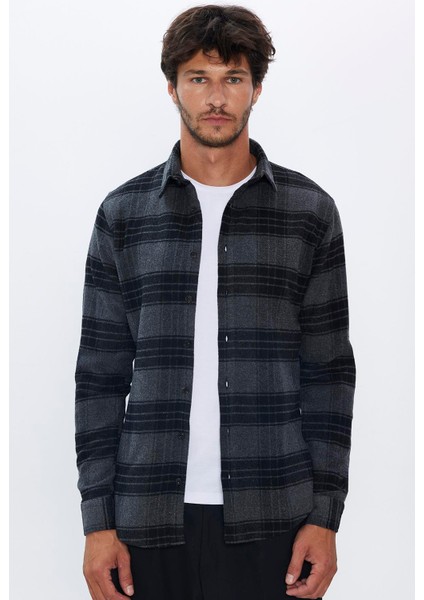 Erkek Slim Fit Dar Kesim Oduncu Kareli Kışlık Gömlek