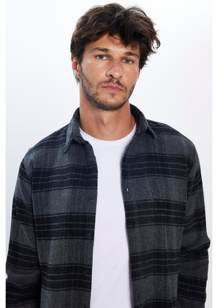 Erkek Slim Fit Dar Kesim Oduncu Kareli Kışlık Gömlek