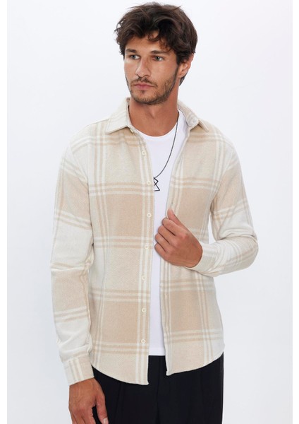 Erkek Slim Fit Dar Kesim Oduncu Kareli Kışlık Gömlek