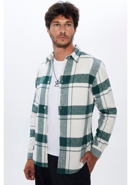 Erkek Slim Fit Dar Kesim Oduncu Kareli Kışlık Gömlek