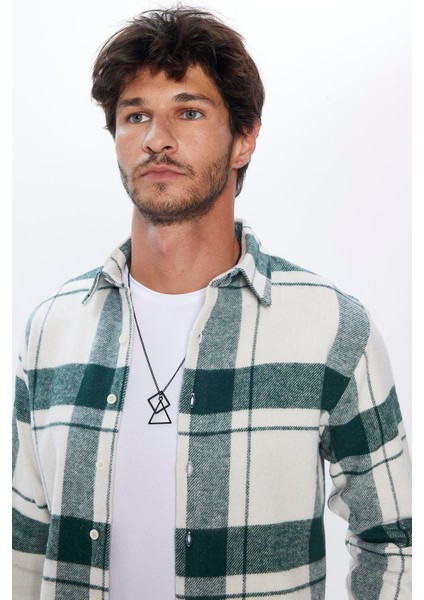 Erkek Slim Fit Dar Kesim Oduncu Kareli Kışlık Gömlek
