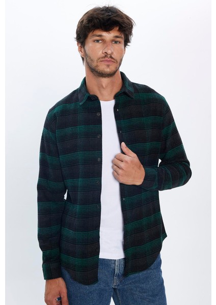 Erkek Slim Fit Dar Kesim Oduncu Kareli Kışlık Gömlek