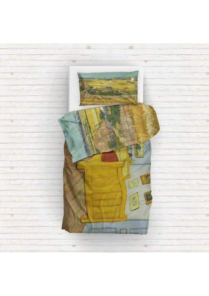 Mavi Arabalı Hasat Manzarası & Arles'teki Yatak Odası Çift Taraflı Nevresim Takımı - 200 cm x 220 cm