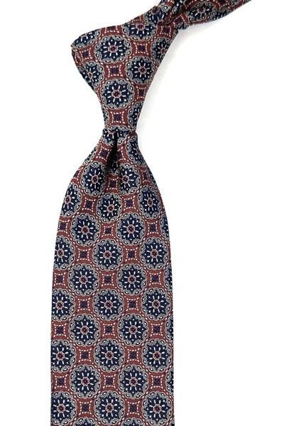 Turuncu - Siyah Motif Desen Mendilli Klasik Kravat KK12678
