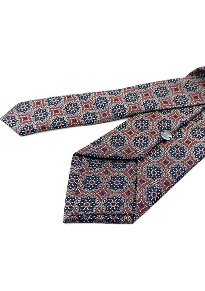 Turuncu - Siyah Motif Desen Mendilli Klasik Kravat KK12678