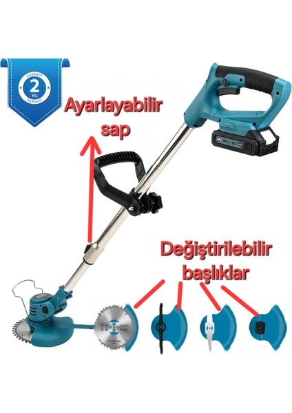 Plus Çift Akülü 58VF Şarjlı Çim Biçme Makinesi Mavi EEA330