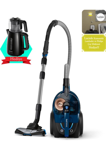5 Yıl Motor Garantili Powercyclone 8 750W Triactive+ Başlık Alerjiikilit Sistemi Fonksiyonel ve Hızlı Toz Torbasız Süpürge HEPA13 Filitreli, Luciole Lambader ve Philips Çay Makinası Hediyeli