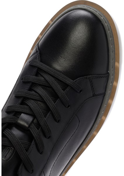 Erkek Siyah Bağcıklı Deri Sneaker 24WFD692618