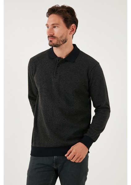 Pamuklu Regular Fit Düğmeli Polo Yaka Kazak Erkek Kazak 456211