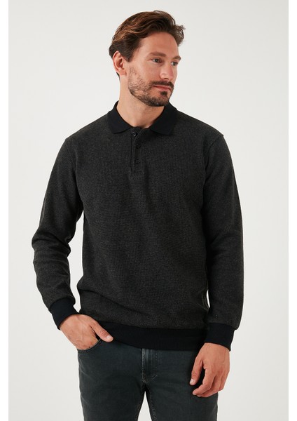 Pamuklu Regular Fit Düğmeli Polo Yaka Kazak Erkek Kazak 456211