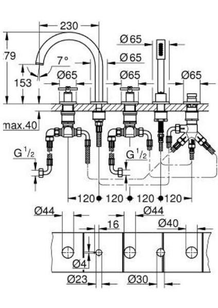 Atrio 5 Delikli Ankastre Küvet Bataryası (Sıva Üstü Grubu) - 29408AL0 modelleri
