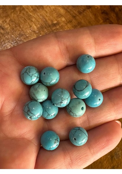 12 Adet Firuze Turkuaz Delikli Doğal Taş Boncuk Set