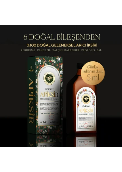 Apiksir 6 Bileşenli Arıcı Iksiri (Zerdeçal + Zencefil + Propolis + Bal + Tarçın + Karabiber)