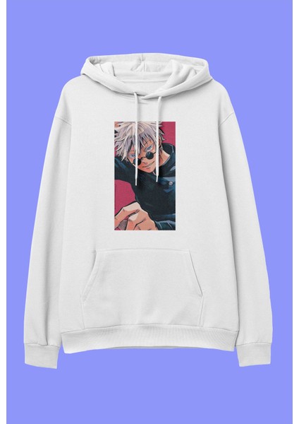 Zoka Wear Unisex Jujutsu Kaisen Satoru Gojo (Sensei) Anime Karakter Baskılı Kapüşonlu Sweatshirt Hoodie