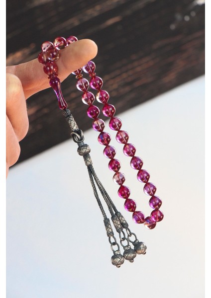 Gümüş Kazaz Püsküllü Sığırcık Kesim Ateş Kehribar Tesbih