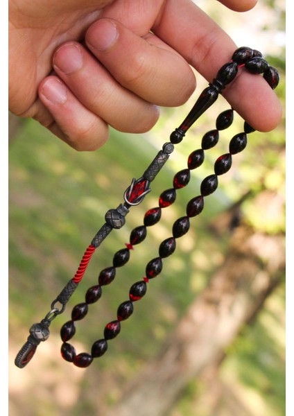 Gümüş Kazaz Püsküllü Ateş Kehribar Tesbih