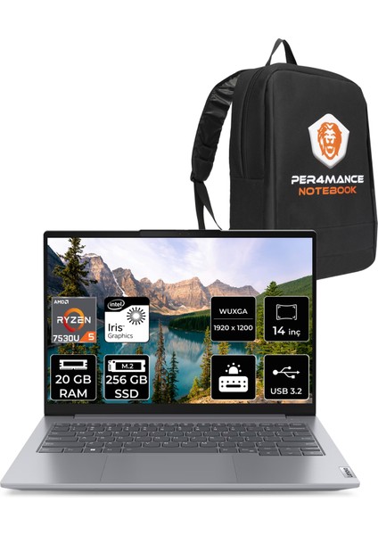 Thinkbook 14 G6 Abp Amd Ryzen 5 7530U 20GB 256GB SSD 14" Fhd+ Fdos Taşınabilir Bilgisayar & Per4 Çanta 21KJ0015TRP316