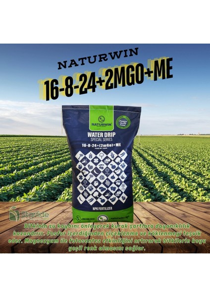 NPK 16-8-24+(2MMgO)+Me Water Drip Damlama Gübresi 25 Kg.