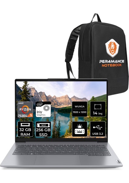 Thinkbook 14 G6 Abp Amd Ryzen 5 7530U 32GB 256GB SSD 14" Fhd+ Fdos Taşınabilir Bilgisayar & Per4 Çanta 21KJ0015TRP326