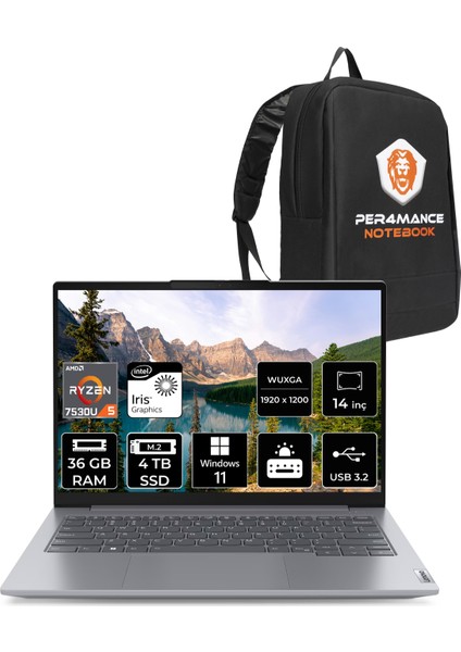 Thinkbook 14 G6 Abp Amd Ryzen 5 7530U 36GB 4tb SSD 14" Fhd+ W11H Taşınabilir Bilgisayar & Per4 Çanta 21KJ0015TRP385