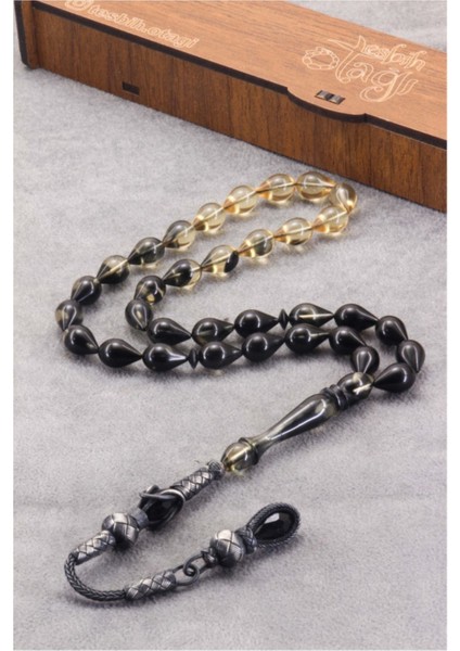 Sertifikalı Gümüş Püsküllü Damla Kesim Ateş Kehribar Tesbih