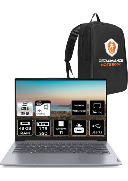 Thinkbook 14 G6 Irl Intel Core I5 1335U 48GB 1tb SSD 14" Fhd+ W11P Taşınabilir Bilgisayar & Per4 Çanta 21KG0018TRP408