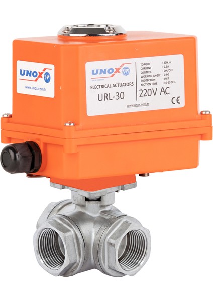 DN15-1/2" 220 V Ac Elektrikli Aktüatörlü Dişli Küresel Vana 3 Yollu L Port