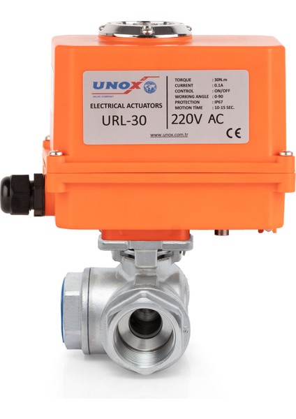 DN15-1/2" 220 V Ac Elektrikli Aktüatörlü Dişli Küresel Vana 3 Yollu L Port