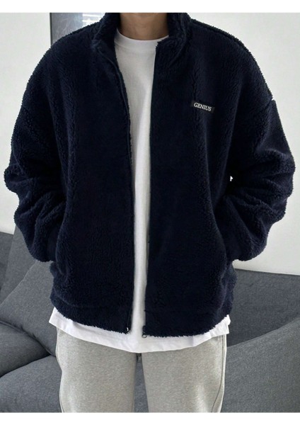 Oversize Tam Fermuarlı Kuzu Sweatshirt Içi Polarlı Sherpa Kumaş Sweatshirt Lacivert L fiyatları